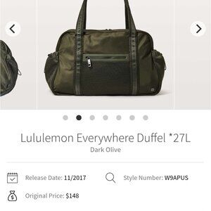LULULEMON EVERYWHERE DUFFEL BAG 27L DARK OLIVE
